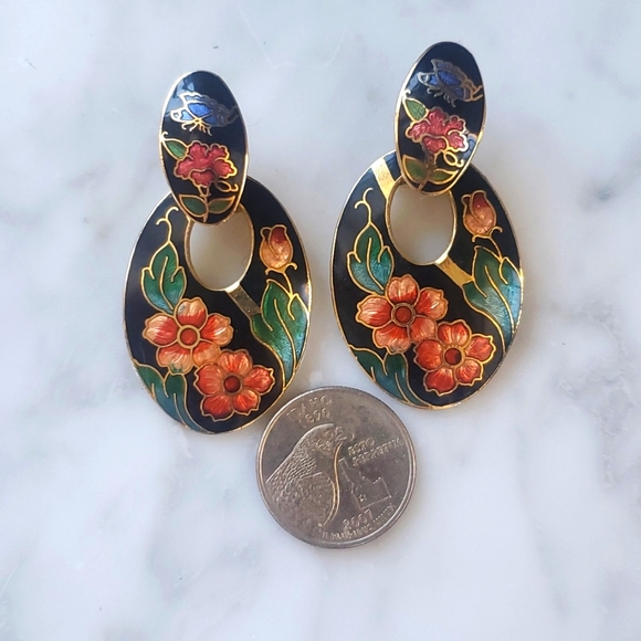 Vintage Cloisonne Enamel Earrings - Picture 3 of 4